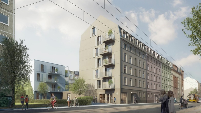 Zwischen Schäfer- und Berliner Straße sind drei Neubauten um einen grünen Innenhof geplant.