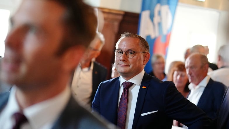 AfD federal spokesman Tino Chrupalla at the election party in Dresden