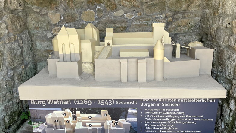Modell von Burg Wehlen. Wie genau die Anlage einst aussah, lässt sich nur vermuten.