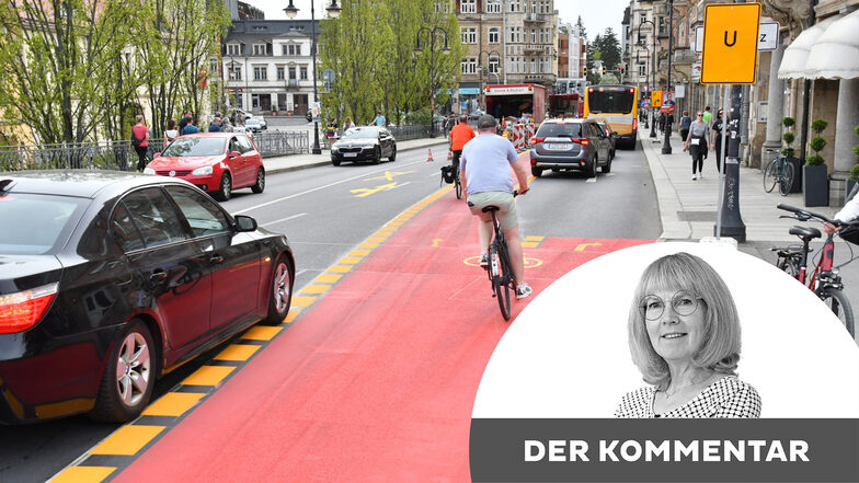 Fahrradweg am Blauen Wunder in Dresden: Verkehrsversuch mit der Brechstange