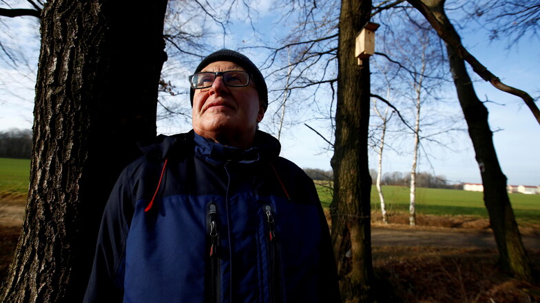 Georg Müller aus Kamenz-Jesau kümmert sich seit Jahren um die Vögel im Wald, hängt Nistkästen auf. Jetzt wurde einige zerstört.