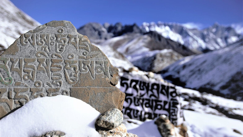 Auch diese tibetischen Inschriften auf Mani-Stein fand Richter auf seiner Trekking-Tour zum Kala Patthar.