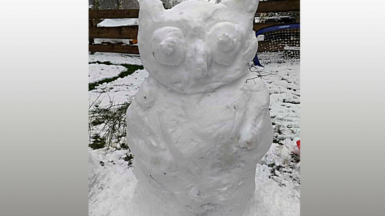 Diese lustige Schnee-Eule ist das Werk der fünfjährigen Nele Pape aus Muschau.