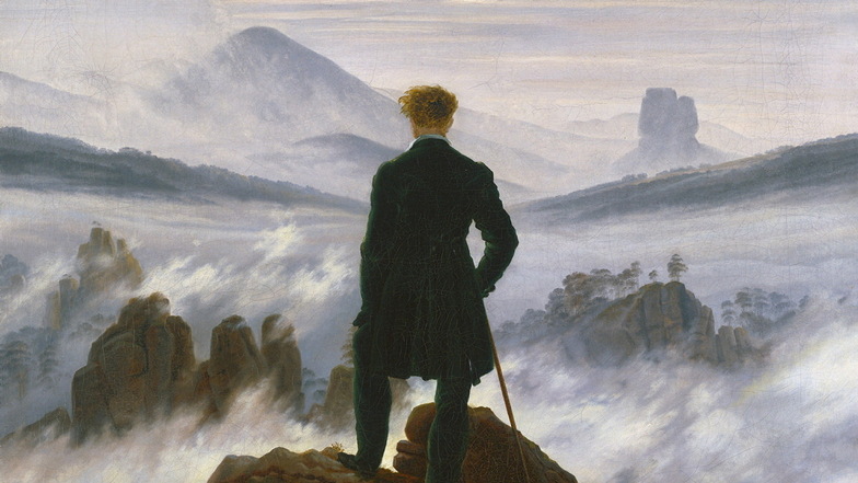 Der berühmte "Wanderer über dem Nebelmeer" entstand um 1818. Das Gemälde kombiniert verschiedene Aussichten in der Sächsischen Schweiz, so unter anderem den Felsblock vom Fuße der Kaiserkrone und den Gamrig bei Rathen.