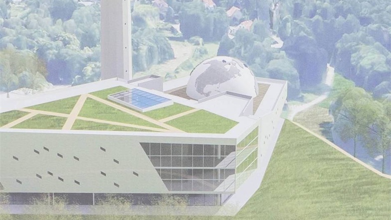 Der Klassiker: Ohne viel Schnickschnack will Reimar Bitterlich ein Besucherzentrum an der Wachwitzer Nadel, wie der Fernsehturm genannt wird, errichten. Die begrünte Dachterrasse soll ein Wandelgarten werden.