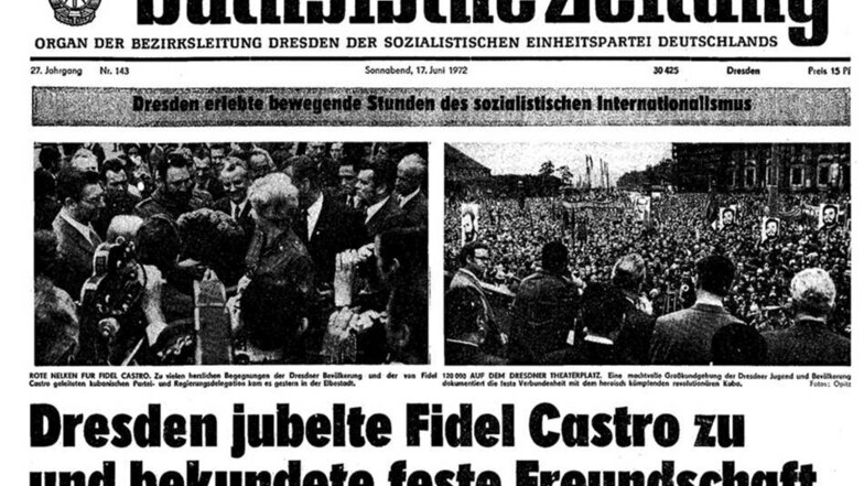 Kubas Staatschef Fidel Castro besuchte im Juni 1972 Dresden. Wir haben ins SZ-Archiv geschaut - und zeigen damals abgedruckte Fotos mit Original-Bildunterschriften.