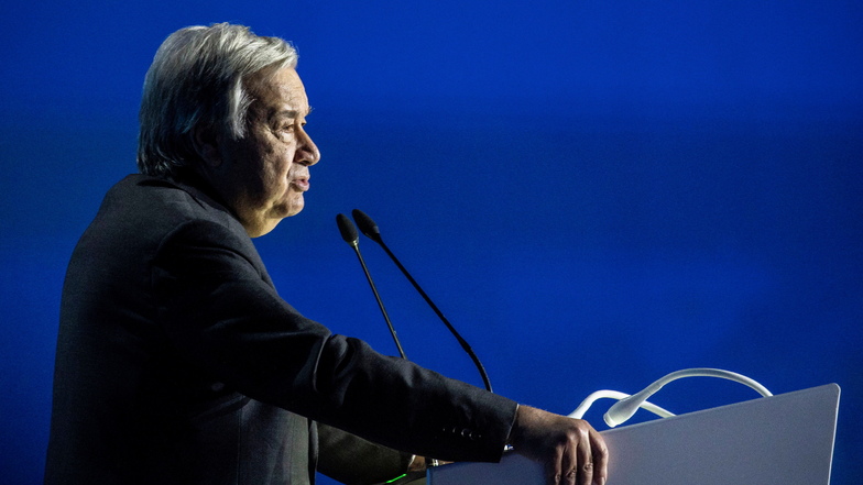 UN-Generalsekretär António Guterres hält seine Rede während der Eröffnung beim KLimagipfel in Ägypten.