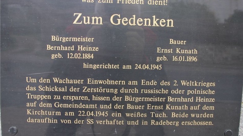 Zu DDR-Zeiten war ihnen die Anerkennung als Opfer des Nazi-Regimes verwehrt geblieben. Nach der Wende erinnerten die Wachauer mit einer Gedenktafel an die mutige Heldentat von Ernst Kunath und Bernhard Heinze.