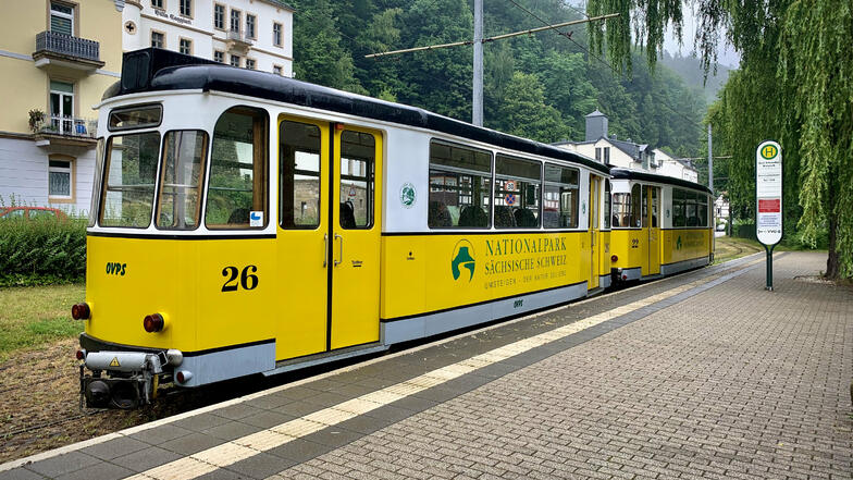 Wegen Reparaturarbeiten auf der Strecke fährt die Kirnitzschtalbahn nicht.