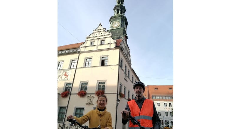 Pirna: Der mit dem Fahrrad wirbt