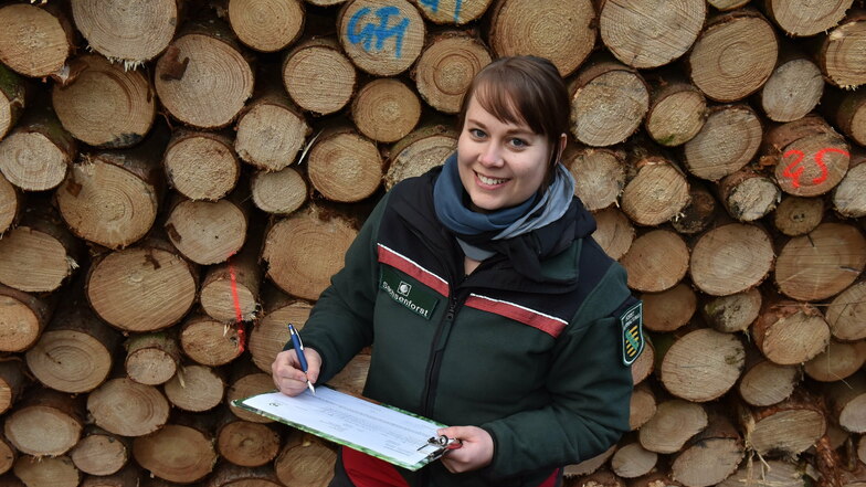 Sie kann wieder lachen: Karolin Zinnert ist die Chefin des Holzbüros beim Forstbezirk Neustadt. Nachfrage und Preise ziehen an.