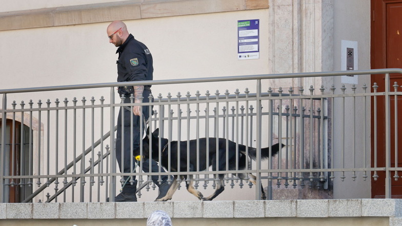 Polizisten haben am Montag bereits eine Schule in Chemnitz mit einem Spürhund durchsucht.