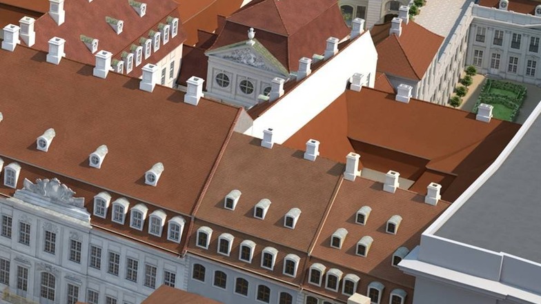 Blick von oben auf das Palais Hoym und angrenzende Höfe.