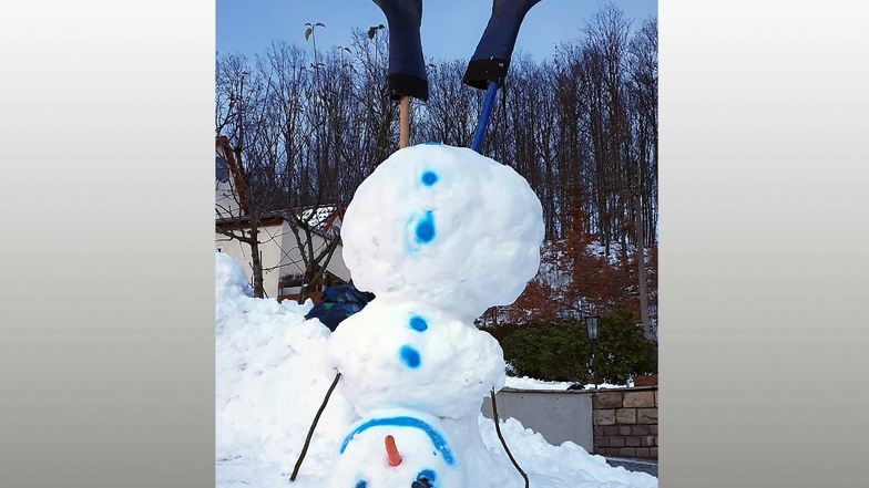 Tobias Milnikel ist 13 Jahre alt und wohnt in Kriebethal. „Mein verrückter Schneemann steht auf dem Kopf und lacht“, schreibt er.
