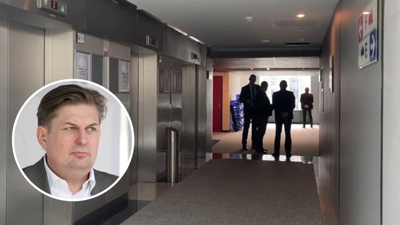 Sicherheitsleute im Europaparlament: Im Zusammenhang mit den Spionagevorwürfen gegen einen Ex-Mitarbeiter des AfD-Abgeordneten Krah wurden dort am Dienstag  Büroräume  durchsucht.