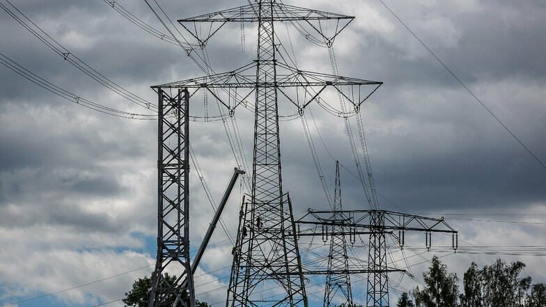 Neuer Mast im Anmarsch: In Heidenau werden derzeit zwei Strommaste ausgetauscht.