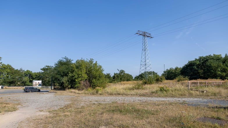 Auf dieser Grünbrache neben Lauchhammerstraße (links im Bild) und unweit der Eisenbahn-Elbbrücke soll der Neubau entstehen.