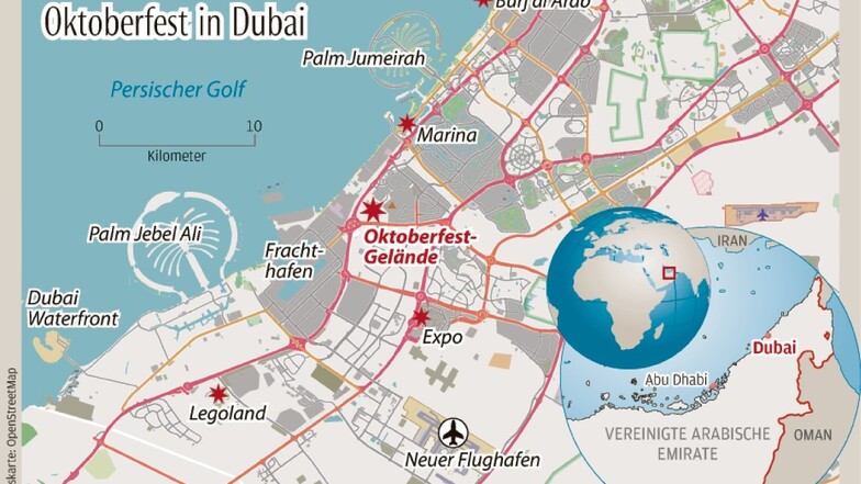 Oktoberfest goes Dubai: Das Feier-Areal von rund 350.000 Quadratmetern befindet sich im Herzen der Luxusstadt.