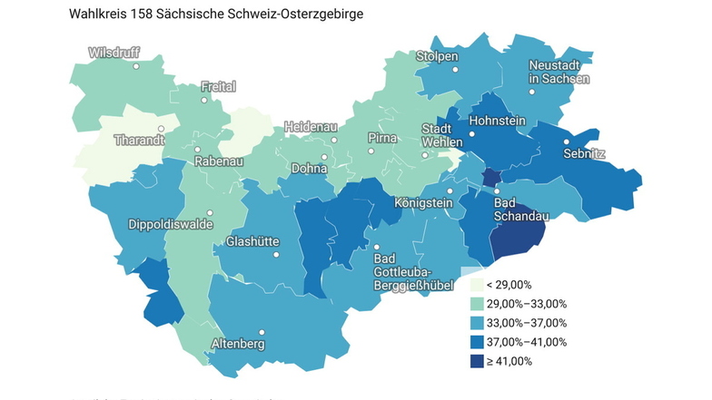So unterschiedlich war der Zweitstimmenanteil der AfD im Landkreis Sächsische Schweiz-Osterzgebirge.