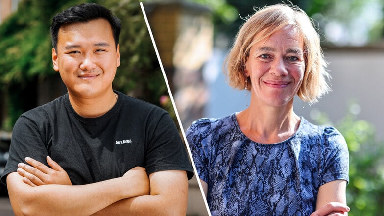 Nam Duy Nguyen (l.) und Juliane Nagel holten für die Linke zwei Direktmandate in Leipzig. Dadurch zieht die Partei trotz Scheitern an der Fünf-Prozent-Hürde in den Sächsischen Landtag ein.