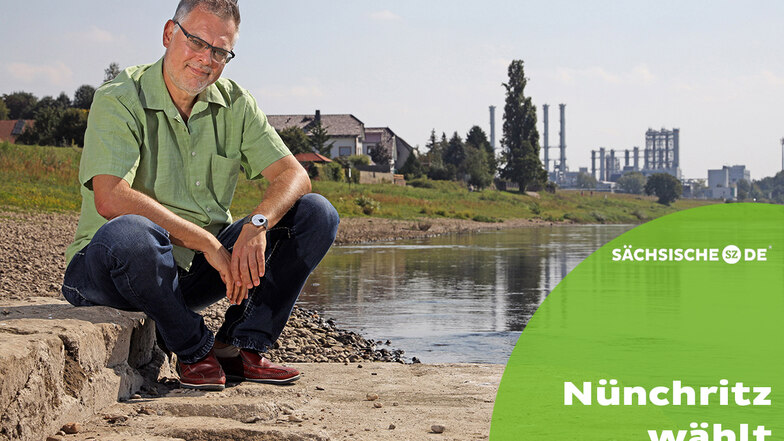 Die Elbe ist Jürgen Schmidts liebster Ort. Hier mit Blick auf das Wacker-Chemiewerk Nünchritz, wo der 55-Jährige als Abfallbeauftragter arbeitet.