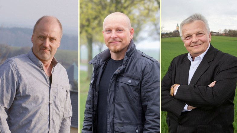 In Lichtenberg stehen drei Kandidaten zur Wahl (v.l.): Thomas Wuttke (parteilos/Einzelbewerber), Mario Kitzing (parteilos/Einzelbewerber) und Frank Grund (parteilos/kandidiert für die Bürgerinitiative "Frischer Wind für Lichtenberg").