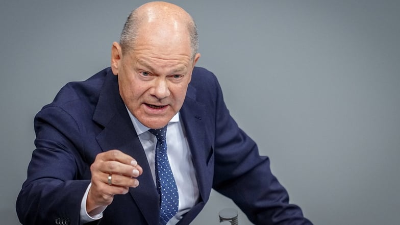 11.09.2024, Berlin: Bundeskanzler Olaf Scholz (SPD) spricht in der Generaldebatte um den Haushalt 2025 im Bundestag. Foto: Kay Nietfeld/dpa +++ dpa-Bildfunk +++ Foto:dpa