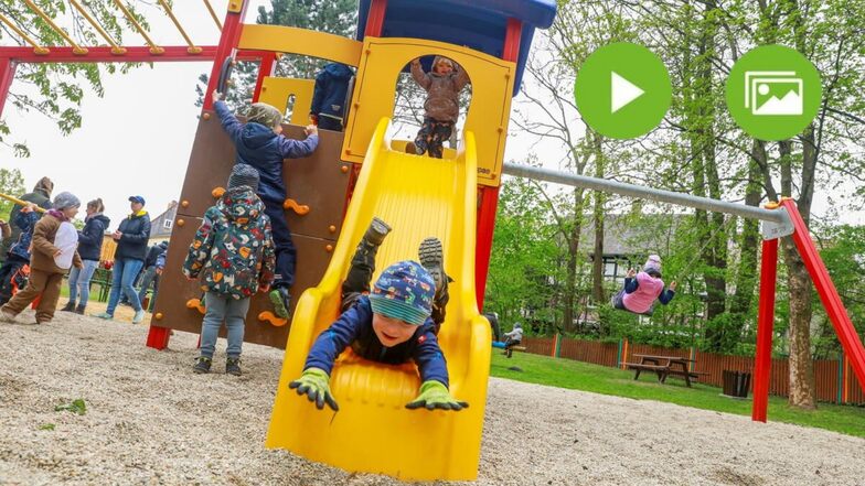 Kinder erobern neuen Spielturm in Dittelsdorf
