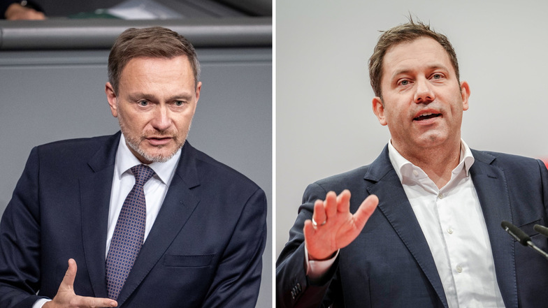 "Nur Familien mit sehr hohen Einkommen zu entlasten, halte ich für ungerecht.", sagte SPD-Chef Lars Klingbeil (SPD, r) zu Plänen von Finanzminister Christian Lindner (FDP, l).