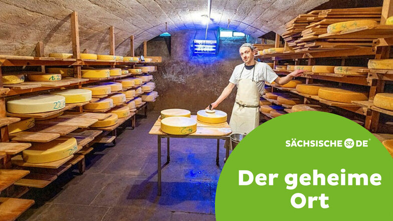 Sandstein voller Käse: Dieses historische Kellergewölbe des Bauernhofs Steinert bei Hohnstein ist der Arbeitsplatz von Käsepfleger Steve Fritsche.
