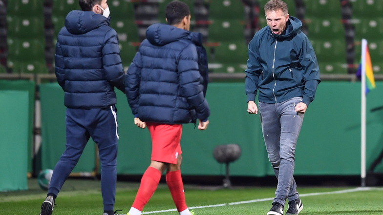 Die Erleichterung bei Julian Nagelsmann ist nach dem 2:1-Sieg in der Verlängerung gegen Werder Bremen groß. Nun steht der scheidende RB-Trainer vor seinem ersten Titel.