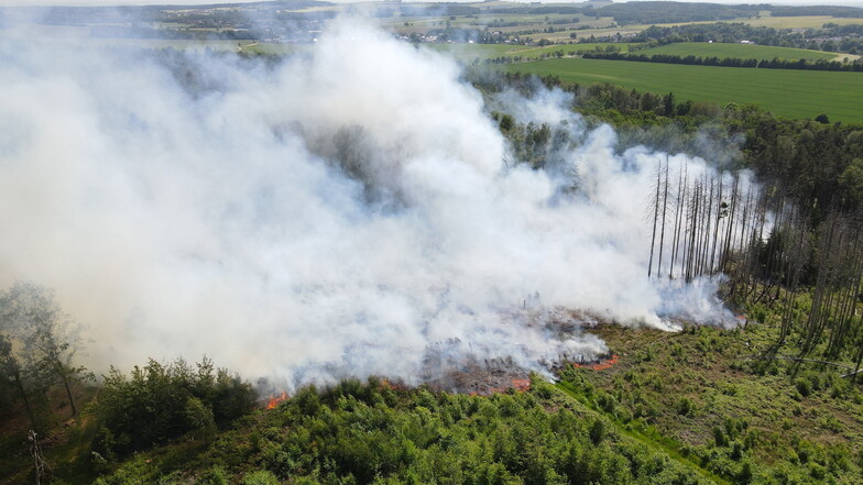 Großer Waldbrand in Haselbachtal: Feuerwehren im Dauereinsatz