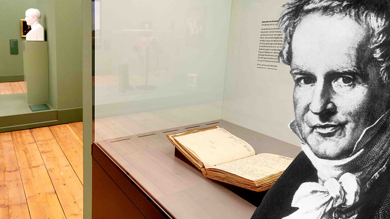 Naturforscher Alexander von Humboldt und eines seiner Tagebücher, das auf der Festung Königstein gezeigt wird.