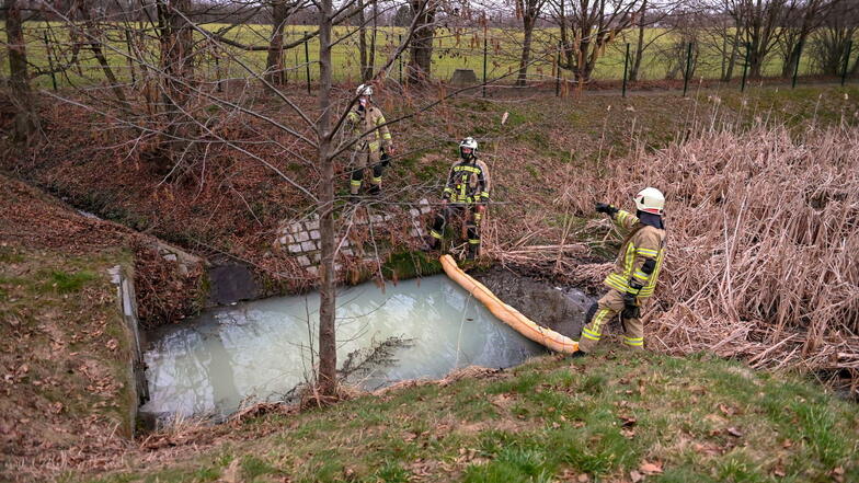 In einem Teich im Bautzener Ortsteil Oberkaina ist am Wochenende eine milchige Flüssigkeit entdeckt worden. Die Feuerwehr hatte eine Sperre errichtet.
