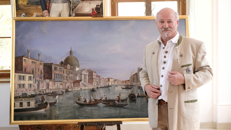 Bis heute hat Roland Schwenke 16 Schlösser gemalt, darunter auch Schloss Proschwitz. Am Mittwoch wurde sein neustes Werk vorgestellt. Es handelt sich um eine berühmte Ansicht von Venedig.