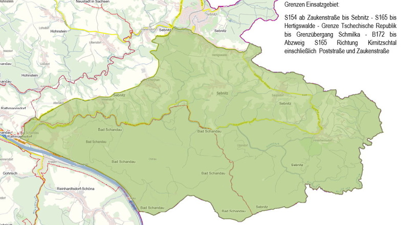 Das Waldbetretungsverbot gilt ab 7. August nur für dieses grün markierte Gebiet in der Hinteren Sächsischen Schweiz.