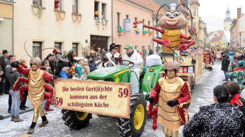 In Radeburg tobt am Sonntagnachmittag der Straßenkarneval. 71 originelle Bilder warten auf Tausende Schaulustige.