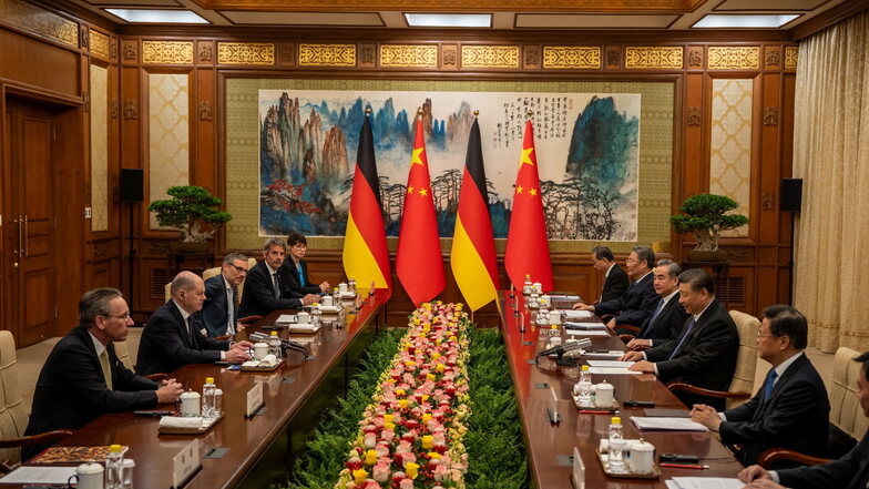 Scholz und Xi Jinping bei den Gesprächen im Staatsgästehaus Pekings