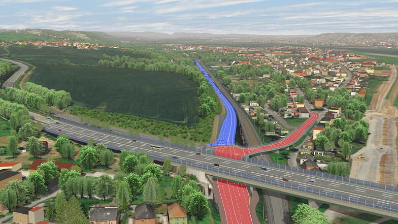 Um die alte B6 (rot) zu entlasten, soll die neue B6 vier Kilometer parallel zu den Bahngleisen verlaufen.