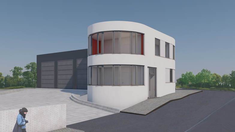 Das neue Feuerwehrhaus in Rabenau soll L-förmig auf dem Bauhof-Gelände entstehen. Die Ausfahrt bleibt in Richtung August-Bebel-Straße.