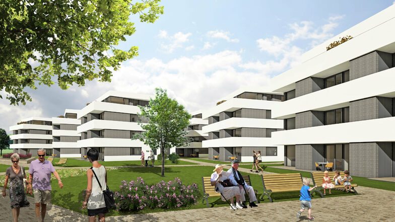 Neue Senioren-Wohnanlage in Pirna: Acht Häuser mit insgesamt 80 Wohnungen.