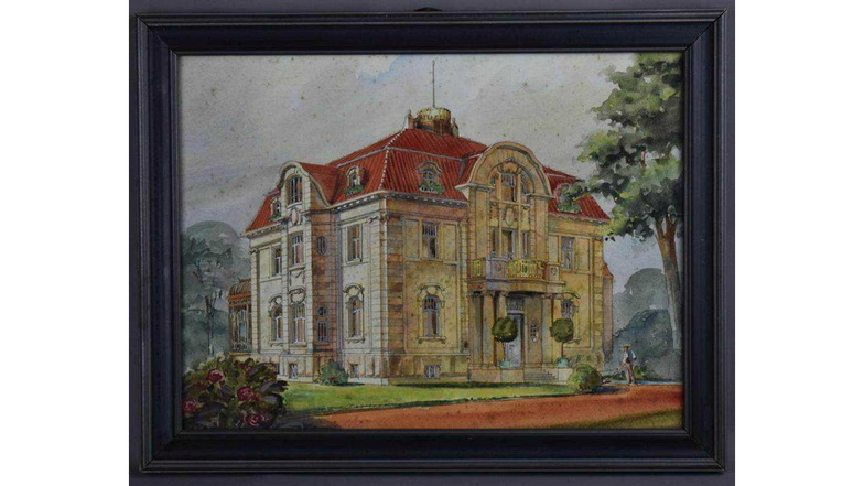 Ein altes Gemälde zeigt die Villa in voller Schönheit. Das Bild stammt etwa aus dem Jahr 1930 und gehörte zum Bestand des Heimatmuseums.