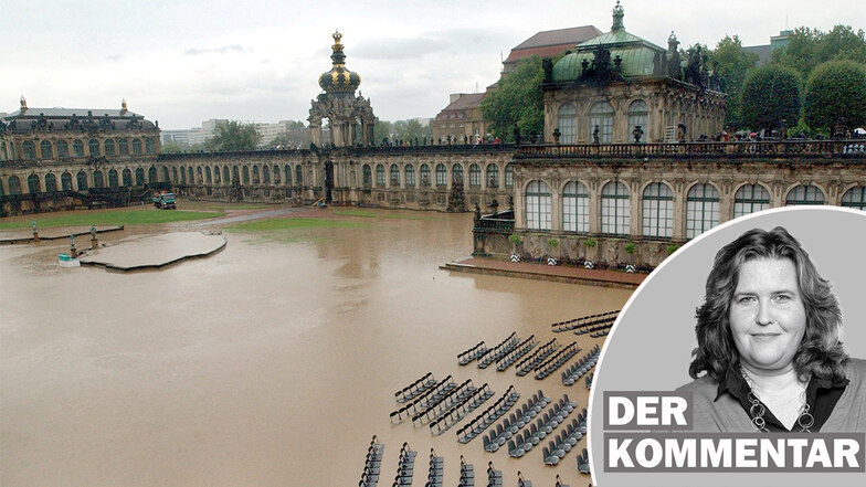 So wie der Zwinger in Dresden versanken 2002 viele Gebäude, Straßen und Plätze in den Wassermassen.