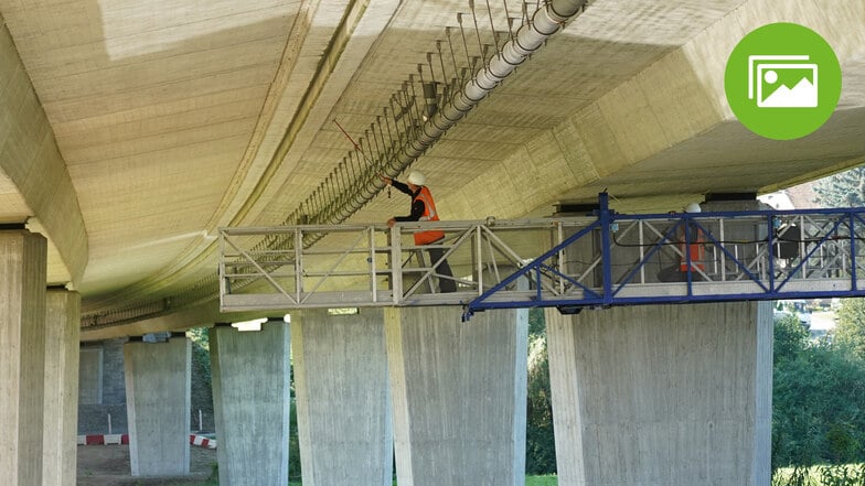 In dieser Woche wird die Talbrücke der neuen B178 bei Oelsa auf eventuelle Sicherheitsmängel überprüft.