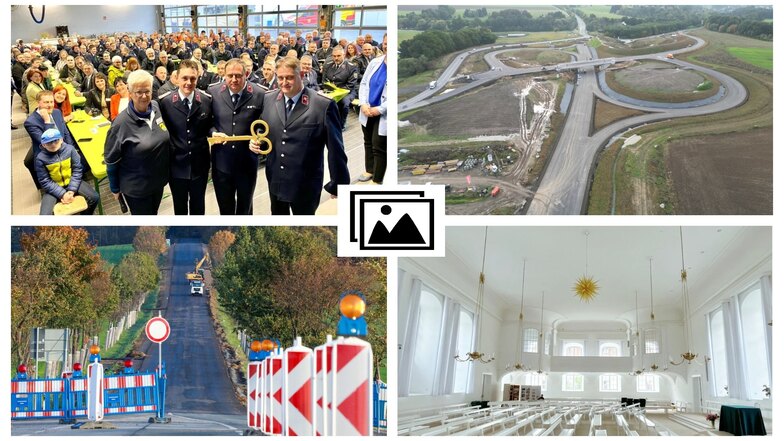 Das sind vier von über 20 Millionen-Projekten, an denen 2023 in der Region Löbau/Zittau gebaut wurde: das Neugersdorfer Feuerwehrdepot, die B178, die B99 und der Herrnhuter Kirchsaal.