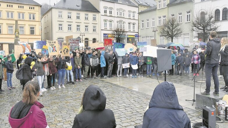 Gymnasiasten protestierten auf dem Sebnitzer Marktplatz für besseren Klimaschutz.