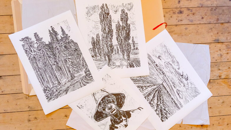 Diese vier Motive konnte die Malerin und Grafikerin Maja Nagel jetzt von Druckplatten aus den Nachlass des Künstlers Erich Fraaß in kleinen Serien nachdrucken. Die Blätter werden jetzt zugunsten des Käthe-Kollwitz-Hauses Moritzburg verkauft.