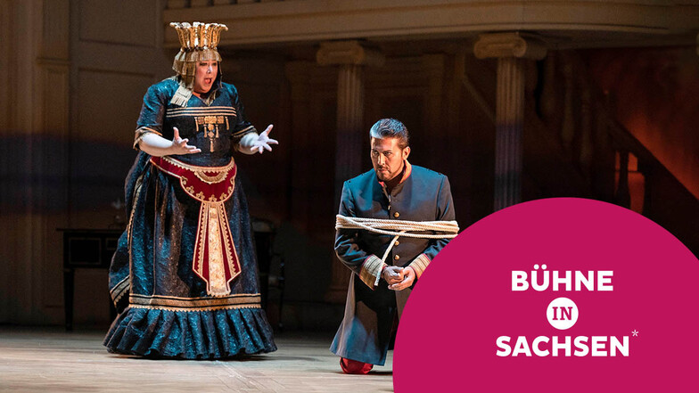 Nadine Weissmann als Amneris und Hector Sandoval als Radamès in der Chemnitzer Inszenierung von Giuseppe Verdis Oper „Aida“.