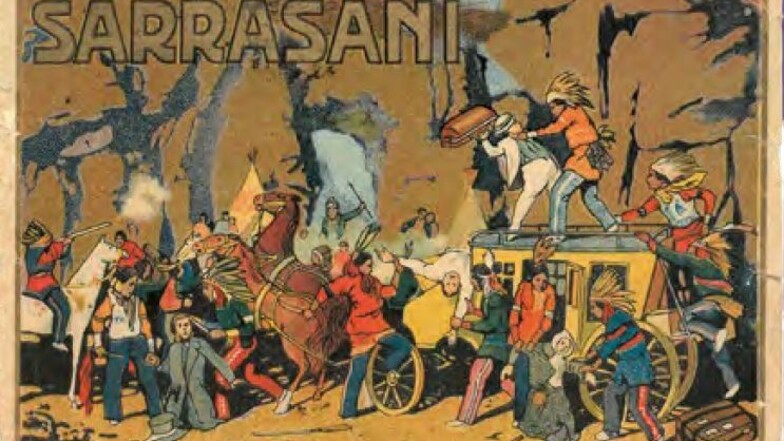 Darstellung der Wildwest-Spiele im Zirkus Sarrasani 1913.
