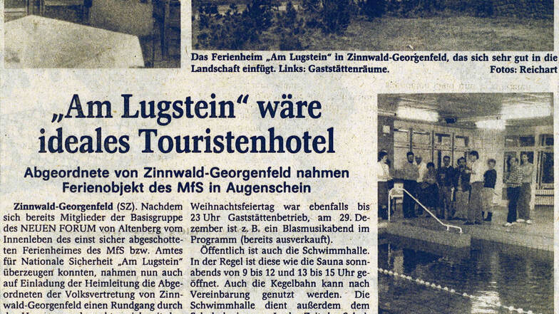 Touristen statt Geheimpolizisten: Der Gemeinderat sieht für das „Hotel Stasi“ eine rosige Zukunft, so meldet es die SZ am 28.12.1989. 